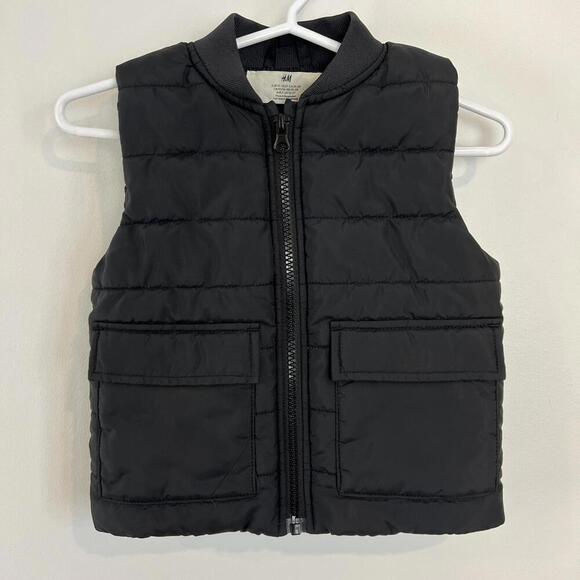 H&M Toddler 18 24M 2T Black Quilted Puffer Fall Vest Jacket Pockets Full Zip - Picture 2 of 10
